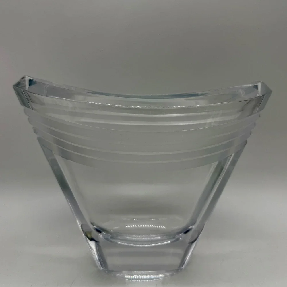 Crystal Glass Boat Shaped Vase Frosted Band Accents Modern Decor Excellent
